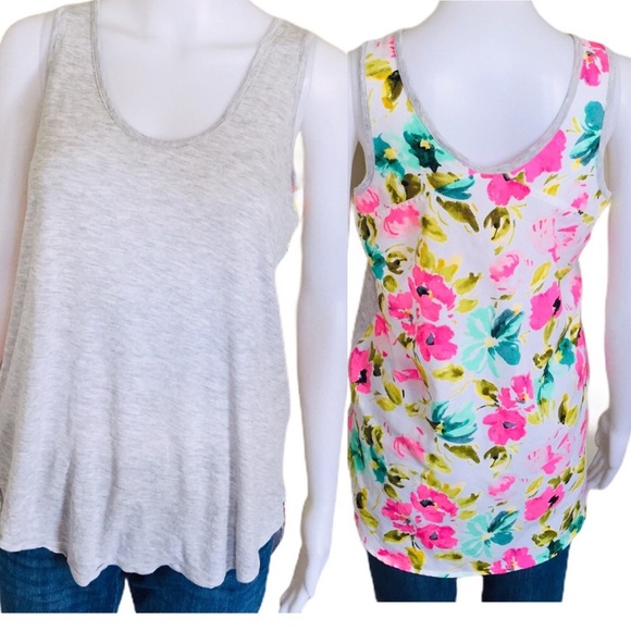 MERONA Floral Mixed Media Sleeveless Tank/Top With Scoop Neck Grey Size Small - Picture 3 of 15